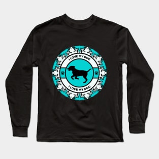 Turquoise I Love My Dog Long Sleeve T-Shirt